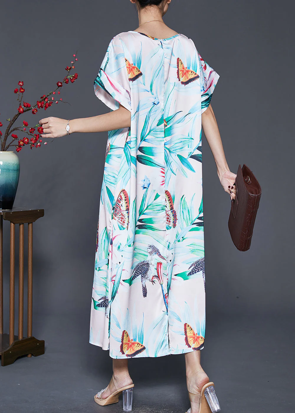 Boutique White Oversized Print Silk Vacation Dresses Summer - Image 4