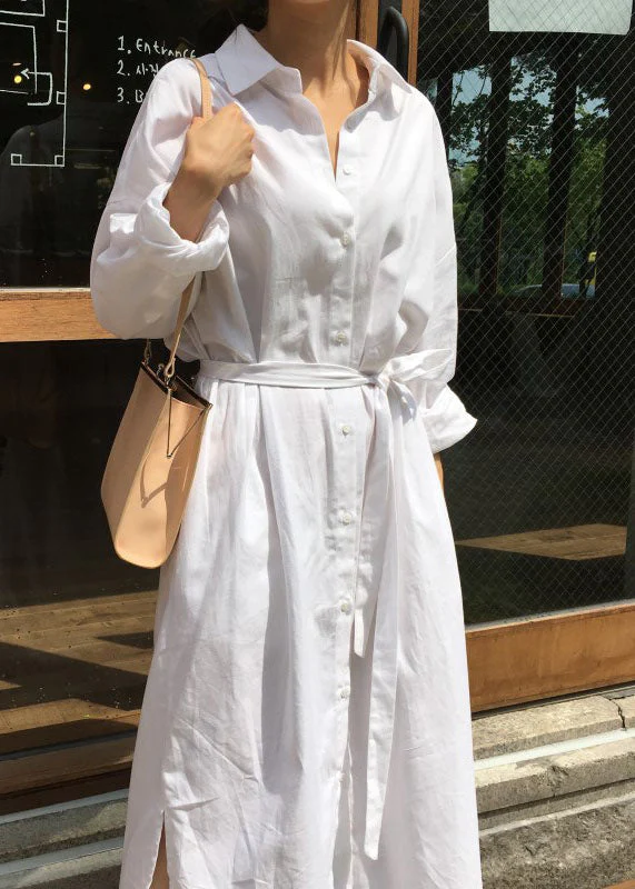 Boutique White Peter Pan Collar tie waist Cotton Ankle Dress Spring - Image 2