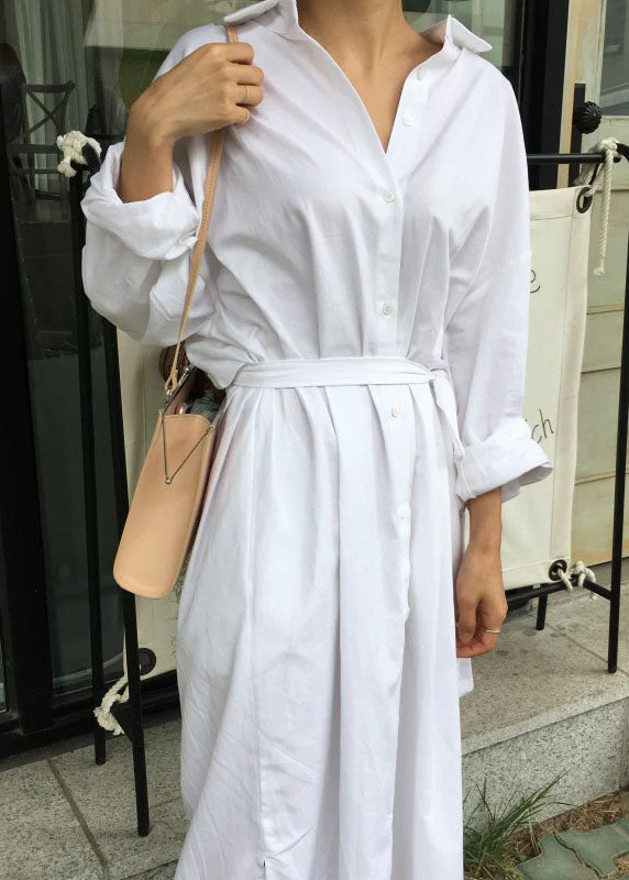 Boutique White Peter Pan Collar tie waist Cotton Ankle Dress Spring - Image 3