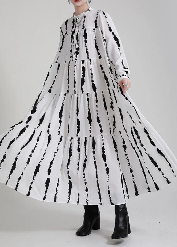 Boutique White Print Patchwork Asymmetrical Design Fall Vacation Dresses Long sleeve - Image 2