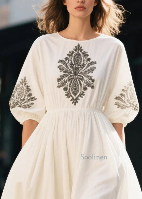 Boutique White Puff Sleeve Print Cotton Party Dress - Image 2