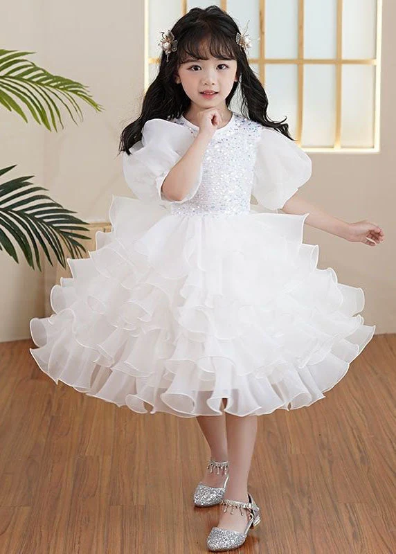 Boutique White Ruffled Sequins Patchwork Tulle Kids Girls Party Dresses Summer - Image 2