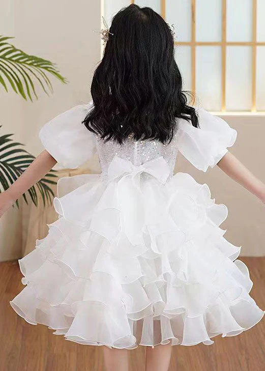 Boutique White Ruffled Sequins Patchwork Tulle Kids Girls Party Dresses Summer - Image 5