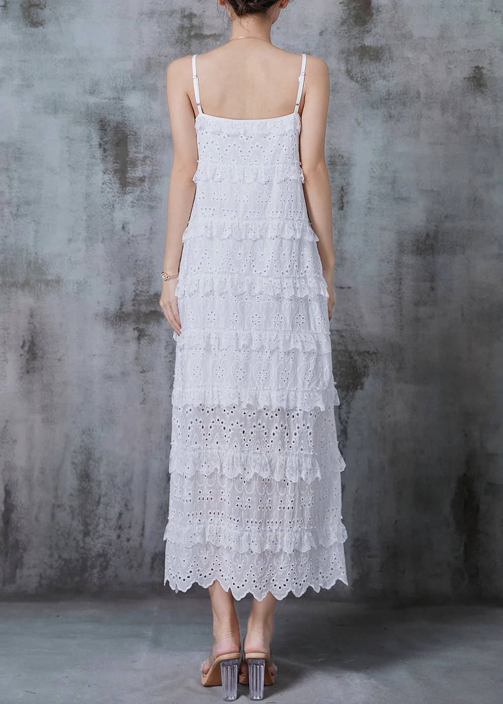 Boutique White Ruffled Side Open Cotton Summer Dress - Image 4