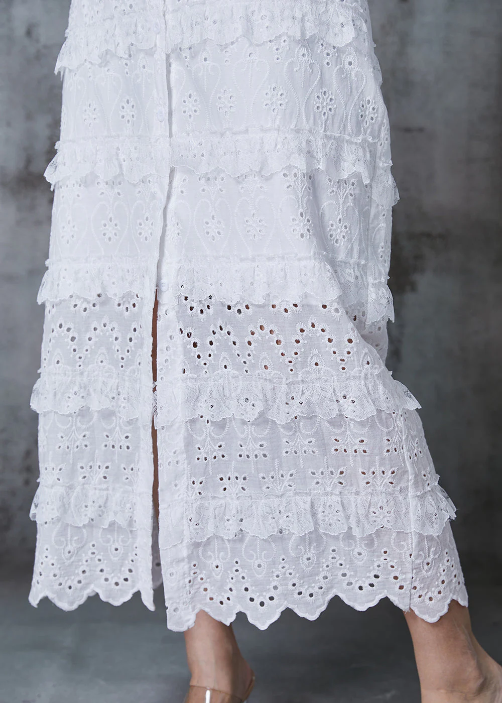 Boutique White Ruffled Side Open Cotton Summer Dress - Image 5
