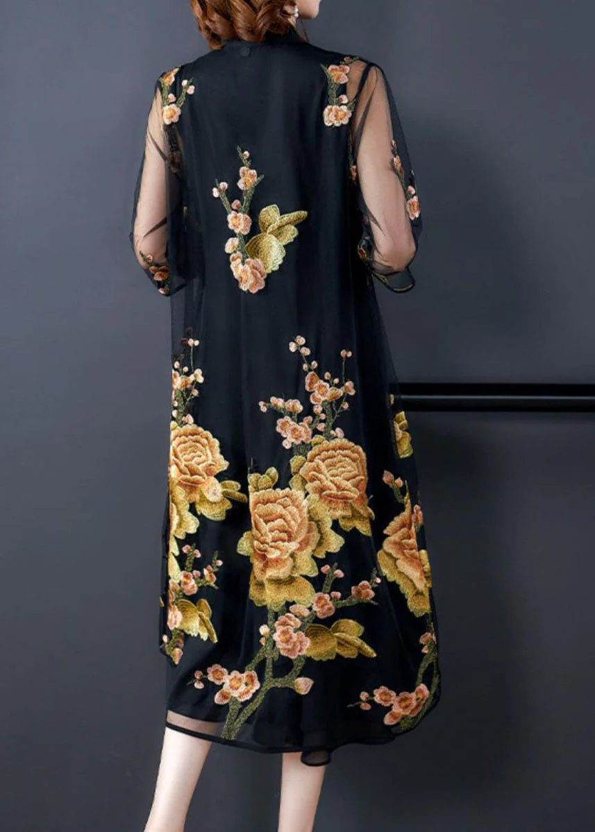 Boutique Yellow Embroideried Patchwork Tulle Dresses Two Piece Summer - Image 4