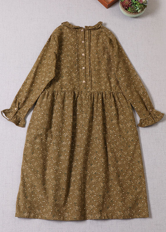 Boutique Yellow Green Ruffled Print Cotton Long Dress Spring - Image 2