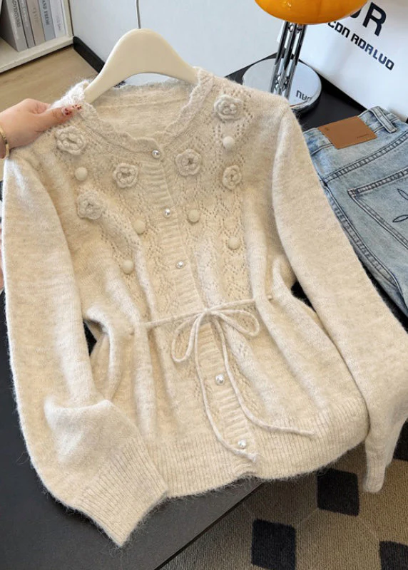 Boutique Yellow Hollow Out Floral Knit Cardigans Spring - Image 3