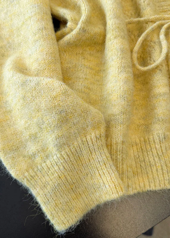 Boutique Yellow Hollow Out Floral Knit Cardigans Spring - Image 4