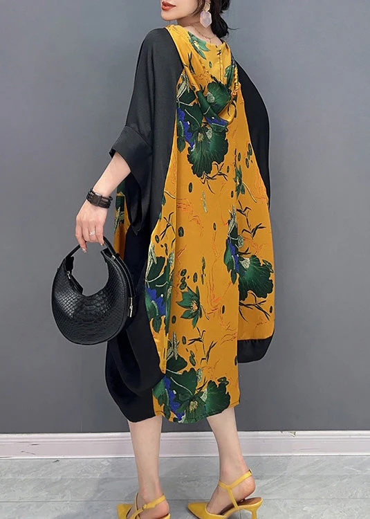 Boutique Yellow Neck Tie Print Party Hooded Long Dress Summer - Image 5