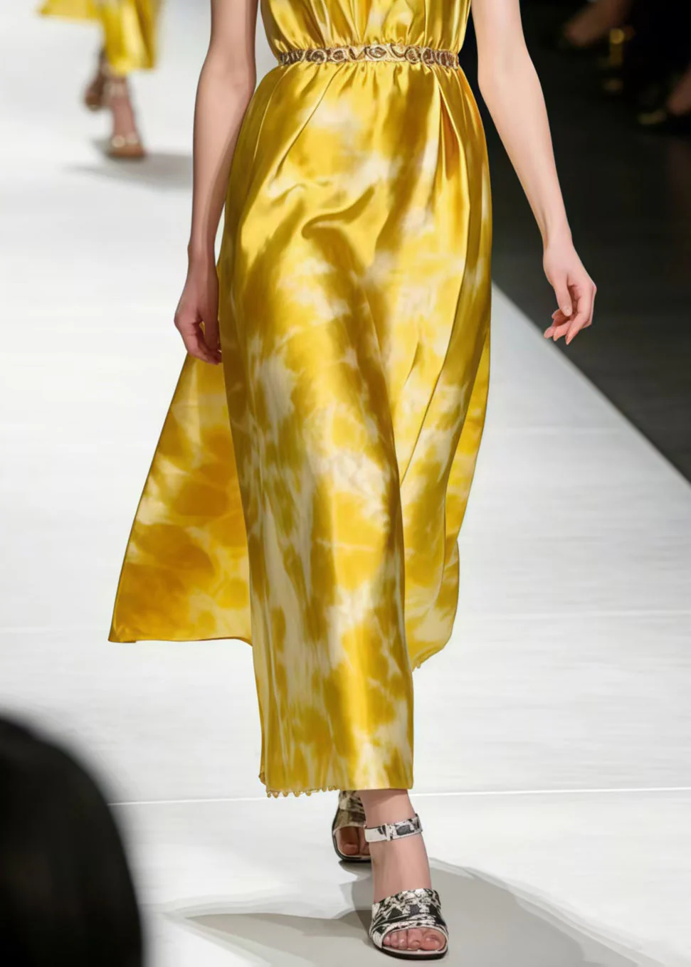 Boutique Yellow Tie Dye Silk Holiday Dress Sleeveless - Image 4