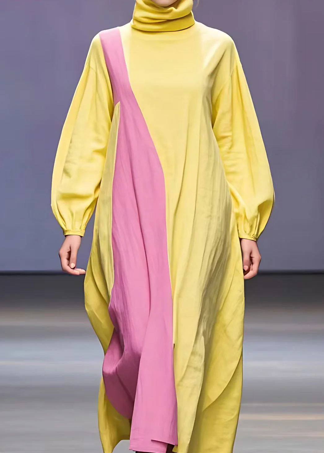 Boutique Yellow Turtleneck Patchwork Cotton Dresses Long Sleeve - Image 4
