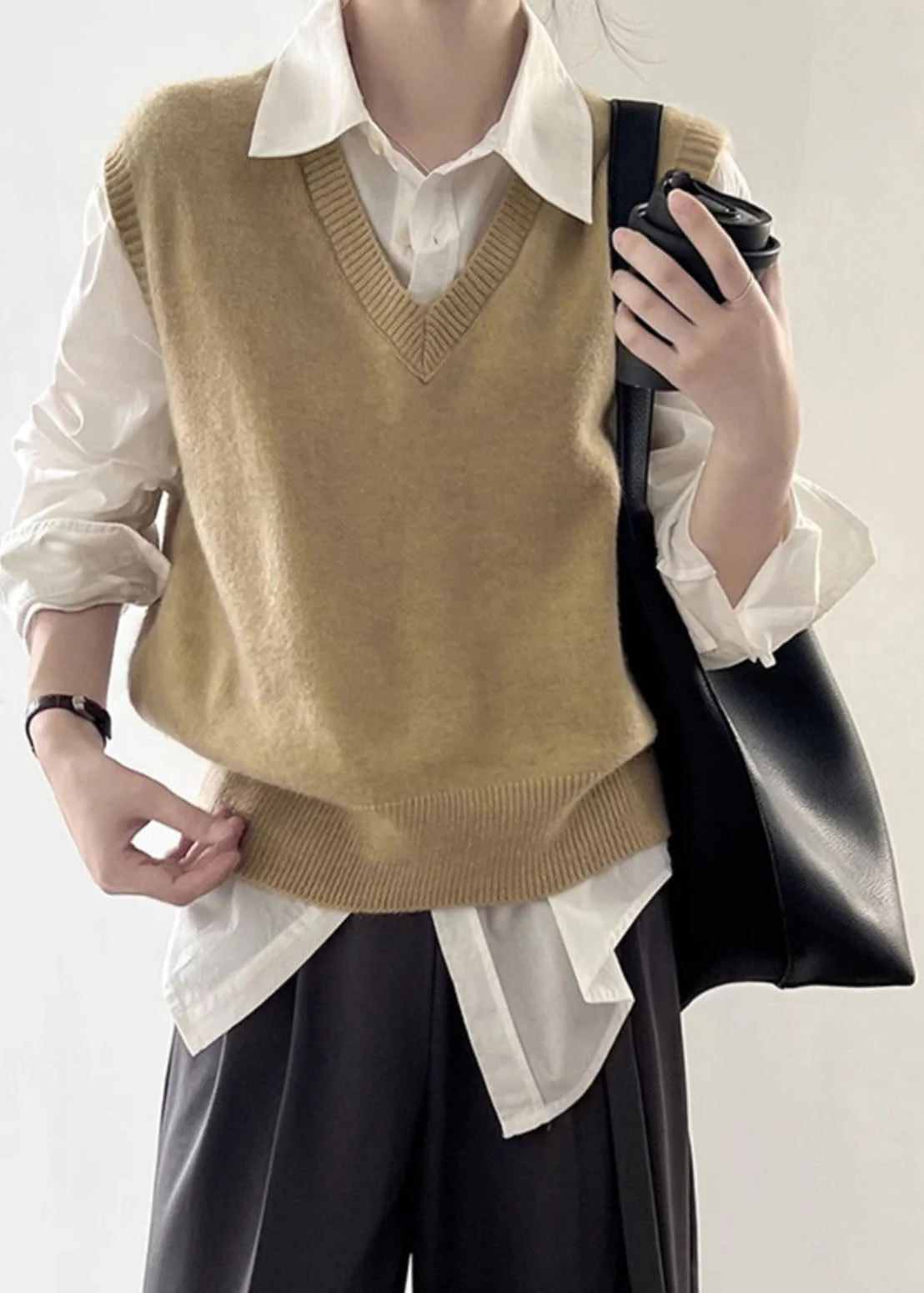 Brief Black V Neck Cozy Cotton Knit Waistcoat Spring - Image 4