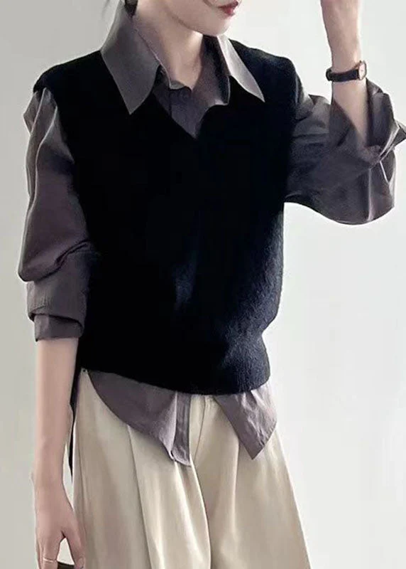 Brief Black V Neck Cozy Cotton Knit Waistcoat Spring - Image 5