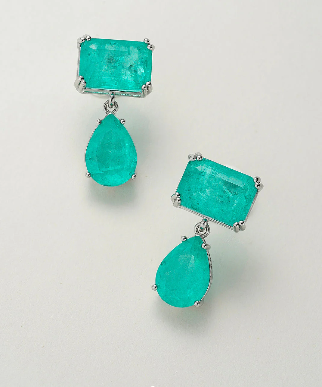Brief Blue Copper Overgild Gem Stone Square Water Droplet Drop Earrings - Image 3