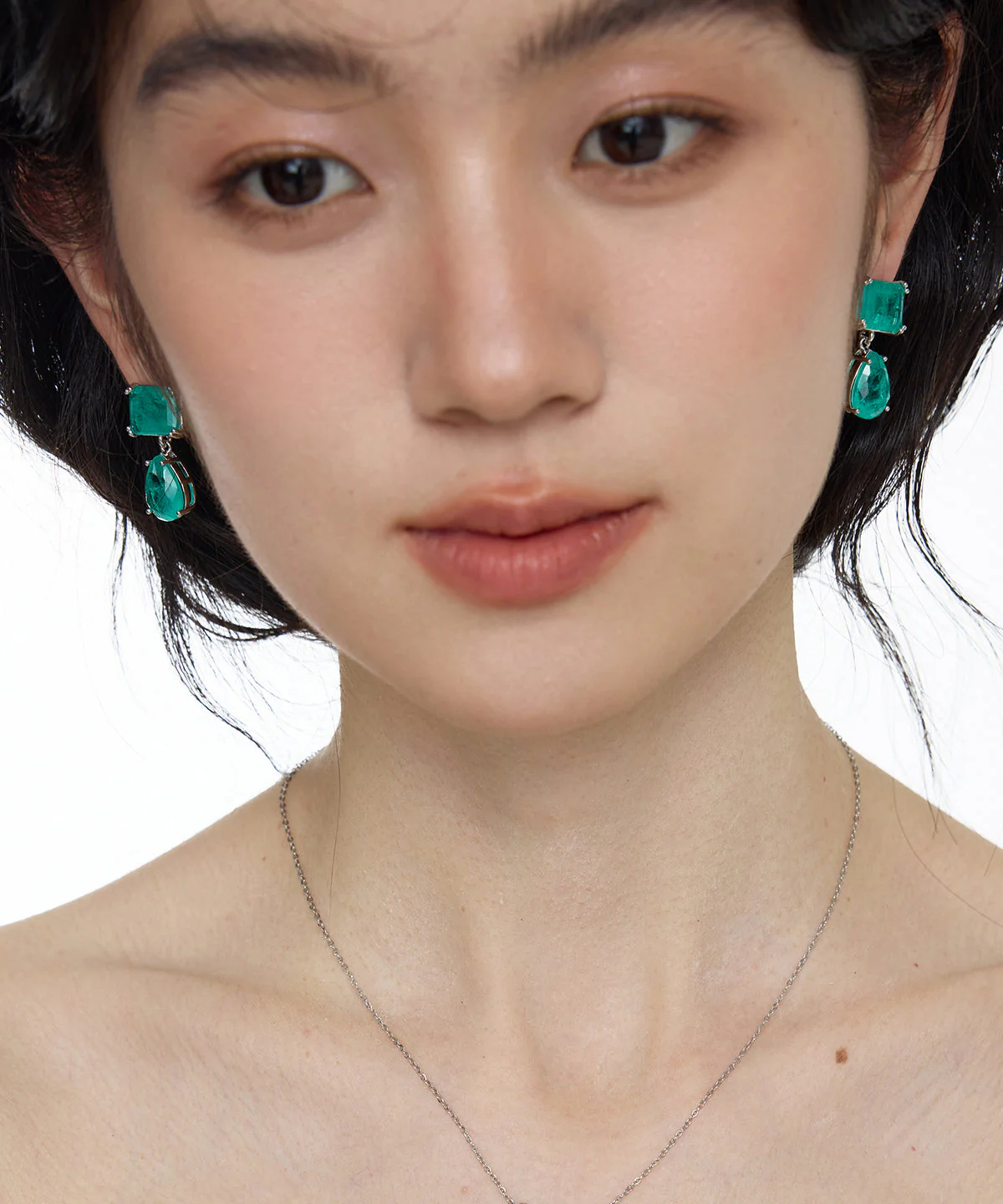 Brief Blue Copper Overgild Gem Stone Square Water Droplet Drop Earrings - Image 4