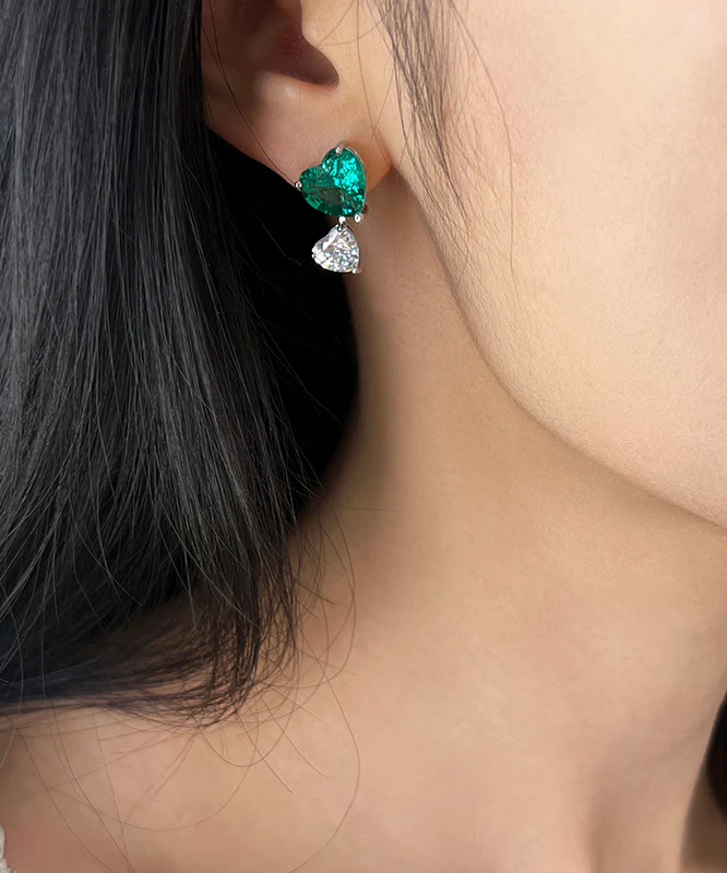 Brief Colorblock Copper Overgild Zircon Love Gem Stone Stud Earrings - Image 4