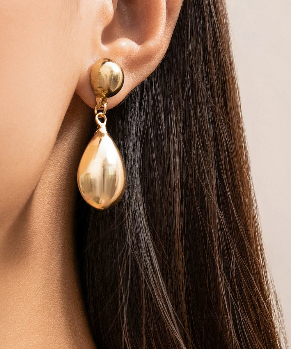Brief Gold Copper Overgild Water Droplet Drop Earrings - Image 3