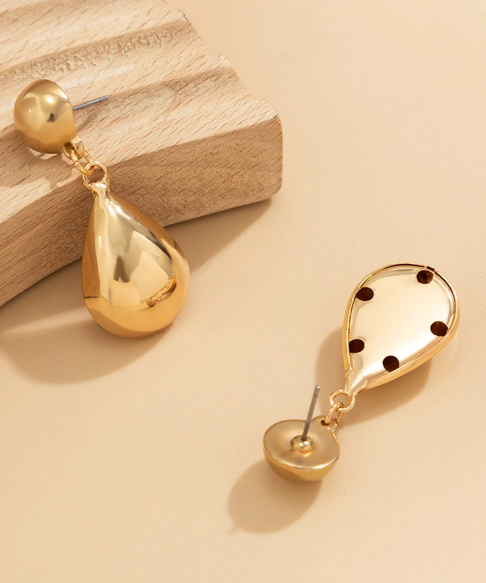 Brief Gold Copper Overgild Water Droplet Drop Earrings - Image 5