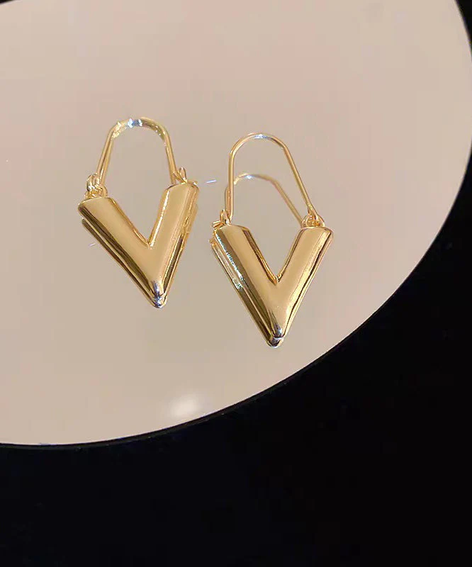 Brief Gold Metal Alloy V-Shaped Hoop Earrings - Image 5