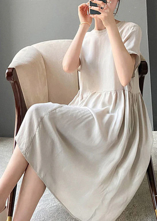 Brief Grey polka dots O-Neck Patchwork cotton blend Dress Short Sleeve - Image 3