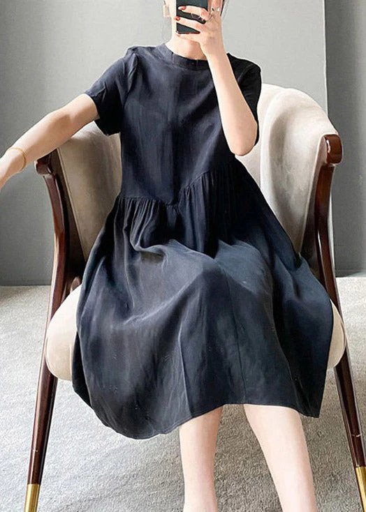 Brief Grey polka dots O-Neck Patchwork cotton blend Dress Short Sleeve - Image 4