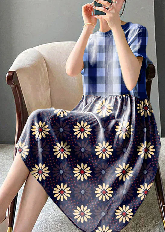 Brief Grey polka dots O-Neck Patchwork cotton blend Dress Short Sleeve - Image 8