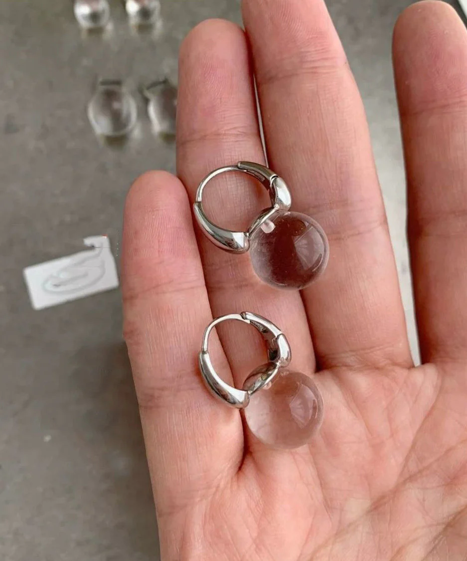 Brief Nude Stainless Steel Crystal Hoop Earrings - Image 2