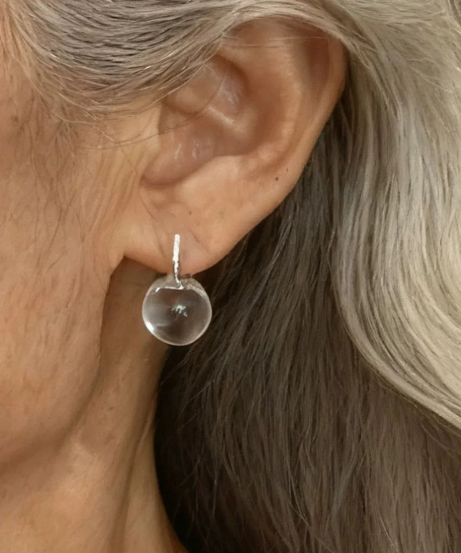 Brief Nude Stainless Steel Crystal Hoop Earrings - Image 3