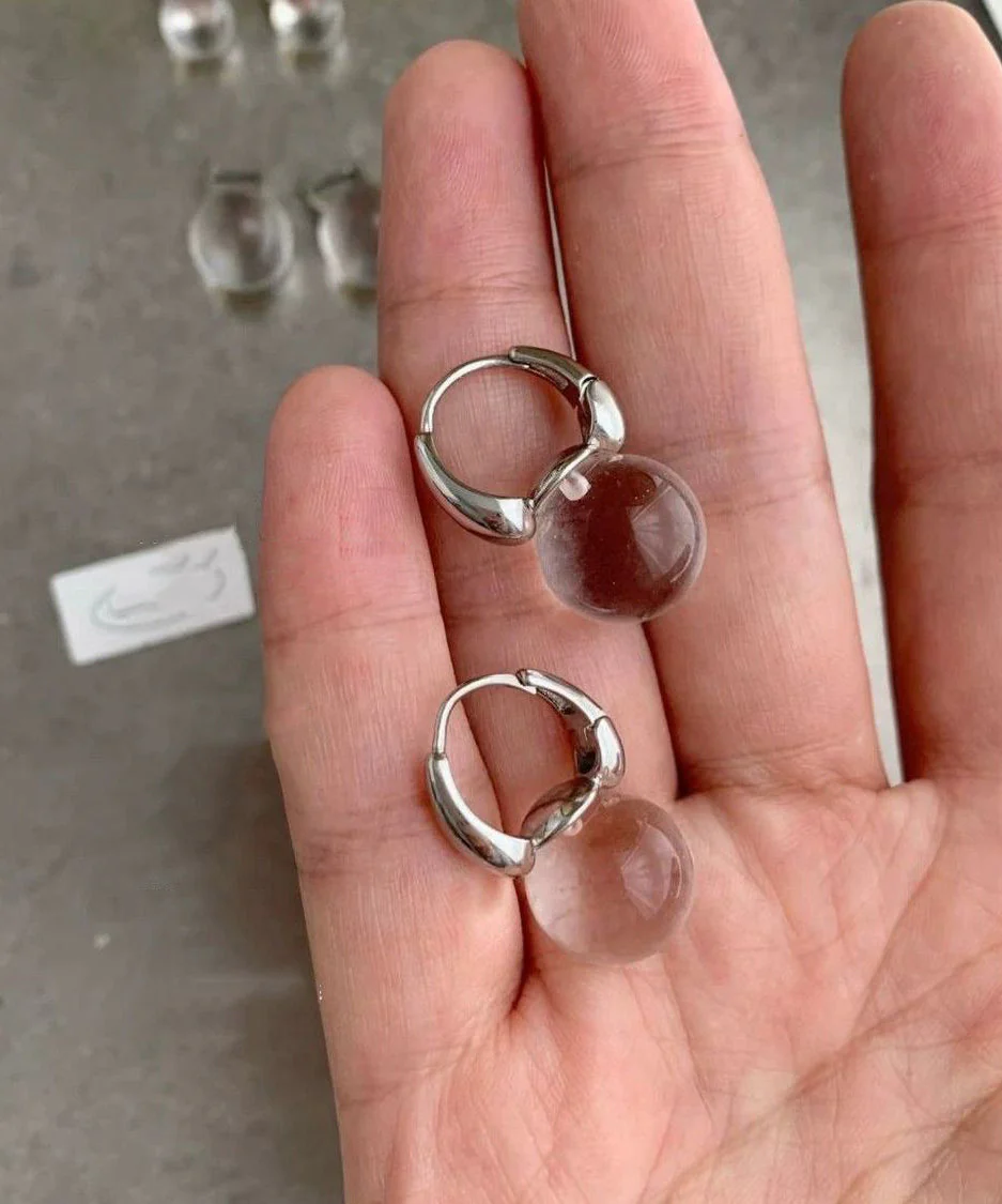 Brief Nude Stainless Steel Crystal Hoop Earrings - Image 5