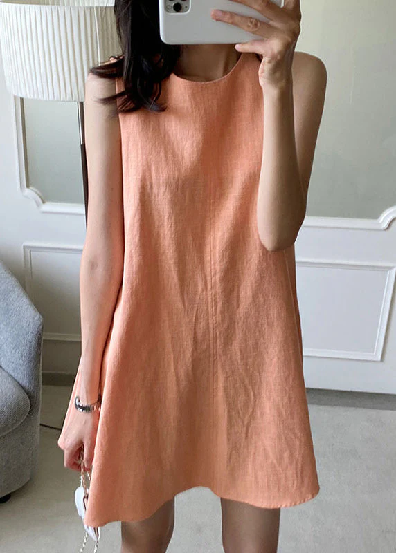 Brief Orange O-Neck Patchwork Cozy Mid Dress Summer - Image 2