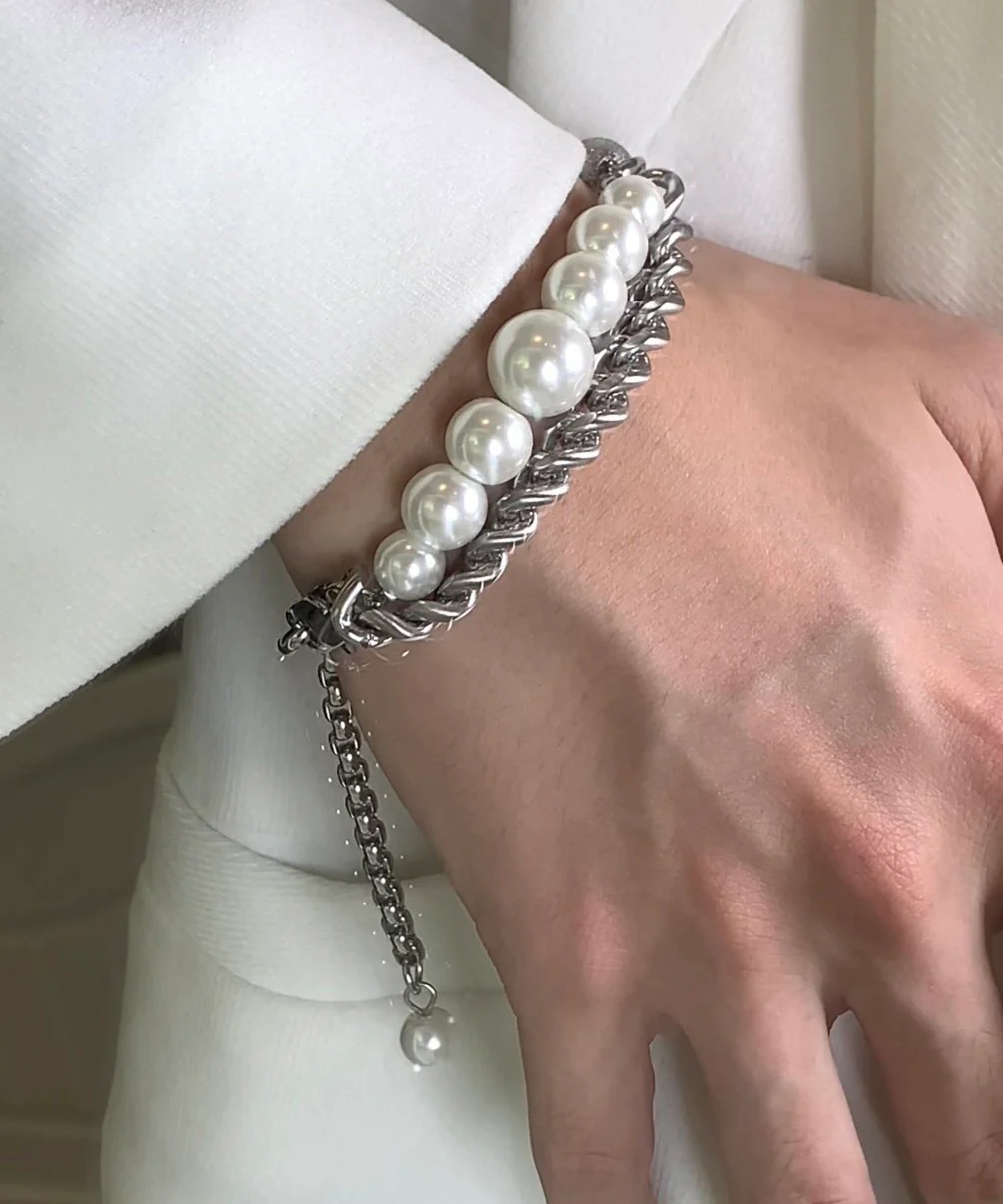 Brief Stainless Steel Pearl Chain Charm Bracelet - Image 4