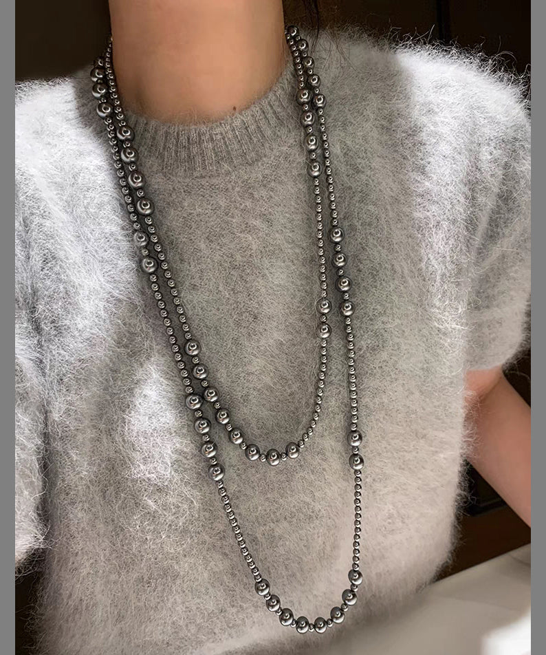 Brief White Alloy Layered Pearl Beading Sweaters Gratuated Bead Necklace - Image 2