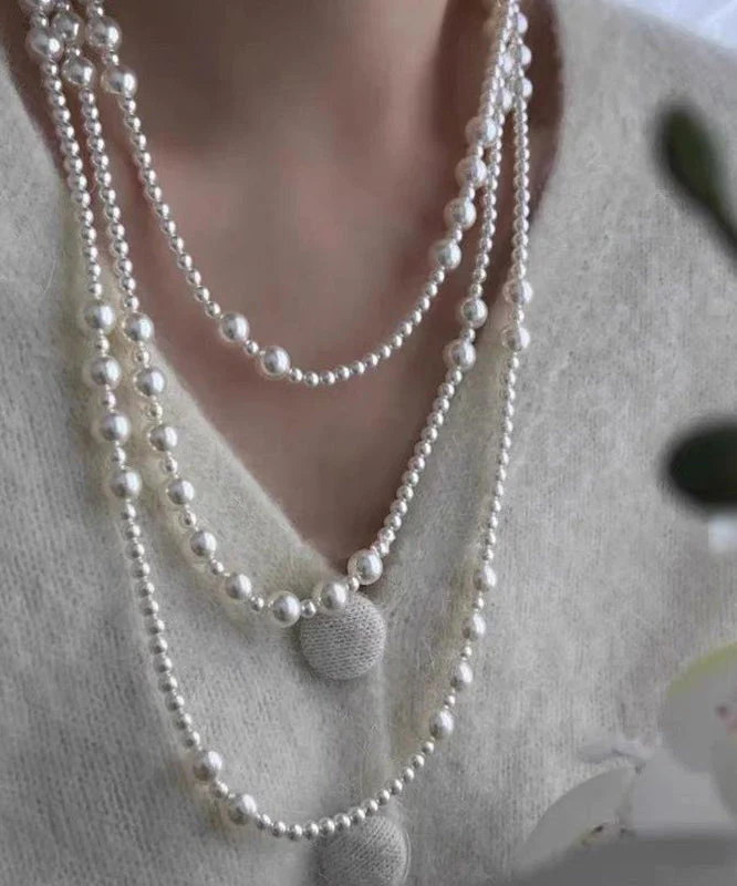 Brief White Alloy Layered Pearl Beading Sweaters Gratuated Bead Necklace - Image 3