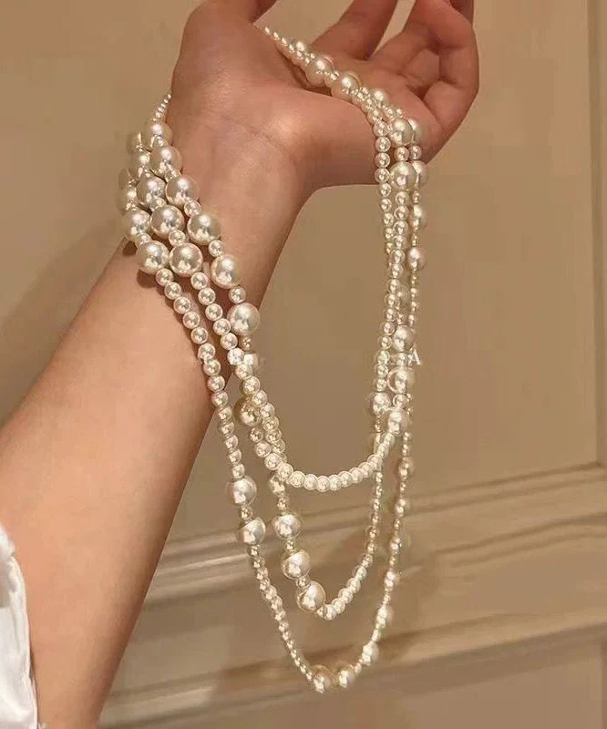 Brief White Alloy Layered Pearl Beading Sweaters Gratuated Bead Necklace - Image 5