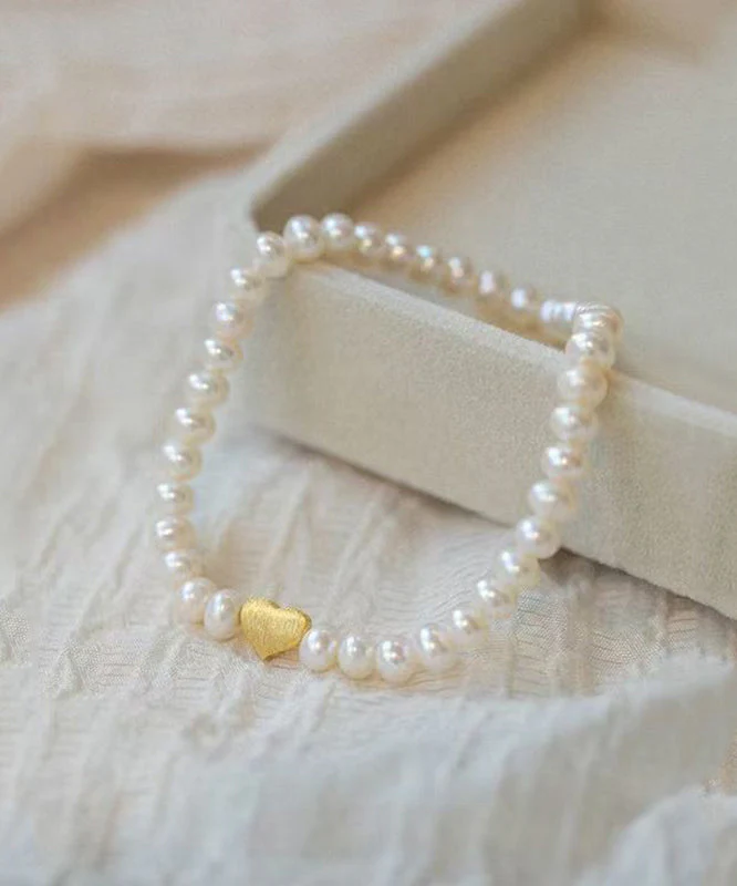 Brief White Copper Alloy Love Pearl Chain Bracelet - Image 5