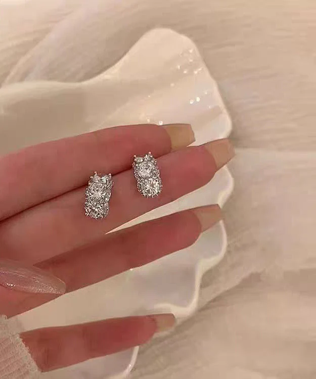 Brief White Sterling Silver Zircon Hoop Earrings - Image 5