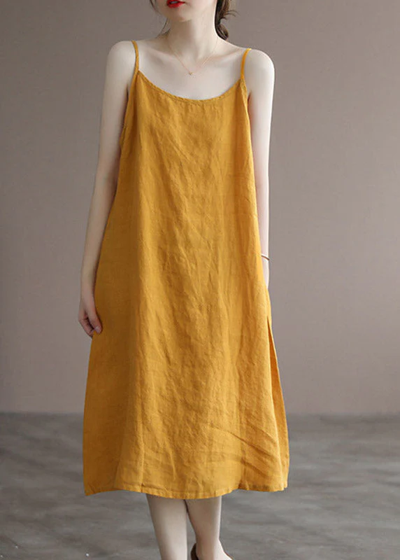 Brief Yellow Slash Neck Spaghetti Strap Solid Dress Sleeveless - Image 2