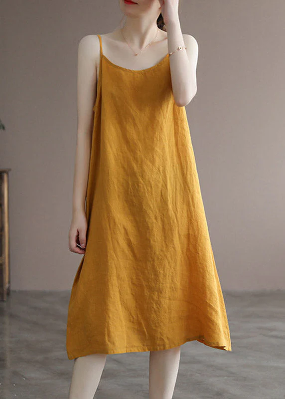 Brief Yellow Slash Neck Spaghetti Strap Solid Dress Sleeveless - Image 3