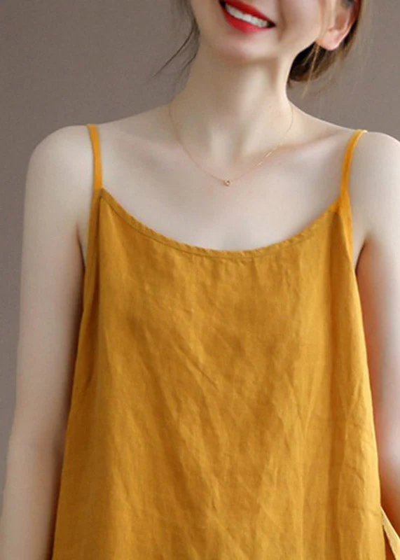 Brief Yellow Slash Neck Spaghetti Strap Solid Dress Sleeveless - Image 4