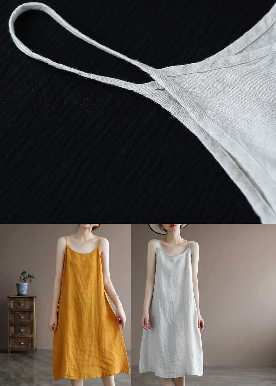 Brief Yellow Slash Neck Spaghetti Strap Solid Dress Sleeveless - Image 5