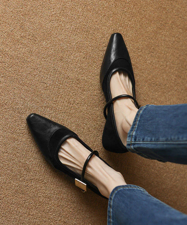 Brown Buckle Strap Splicing Faux Leather Pointed Toe Shoes - Image 2