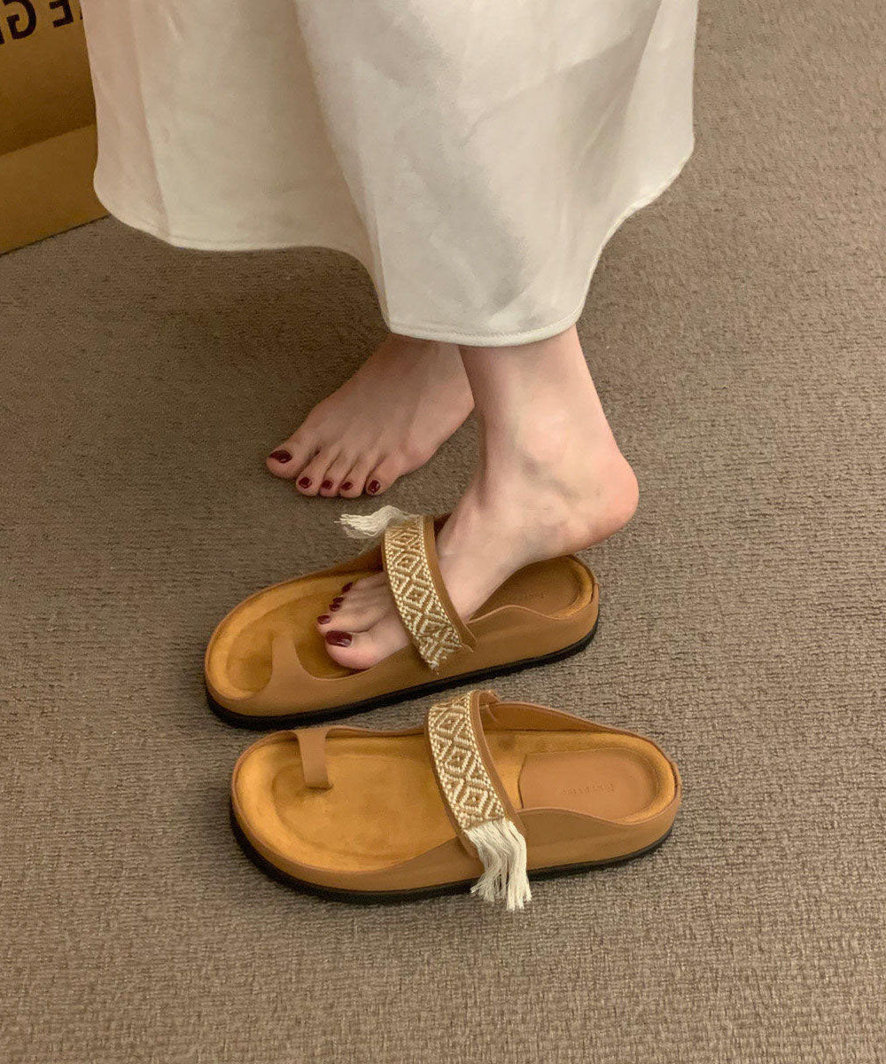 Brown Faux Leather Soft Toed Slippers For Summer 2026 - Image 2