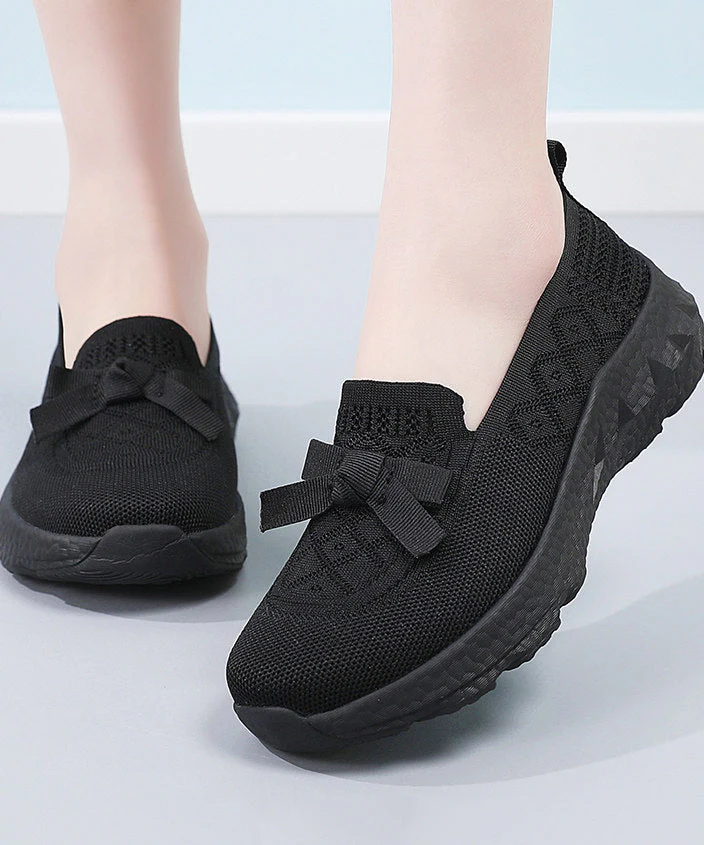 Brown Flat Shoes For Women Knit Fabric Comfy Flat Shoes - Image 3