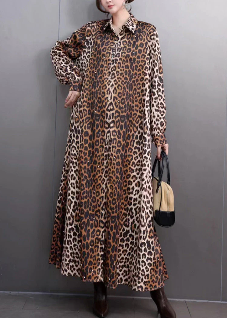 Brown Leopard Peter Pan Collar Long Dresses Peter Pan Collar Fall - Image 2
