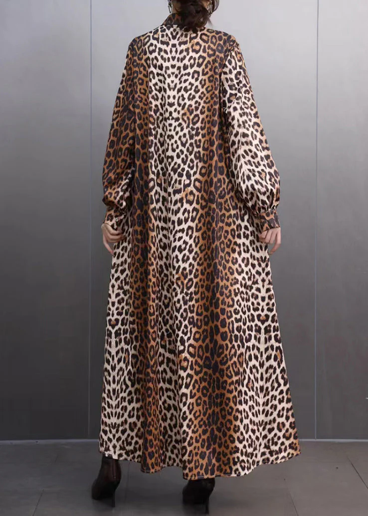 Brown Leopard Peter Pan Collar Long Dresses Peter Pan Collar Fall - Image 4