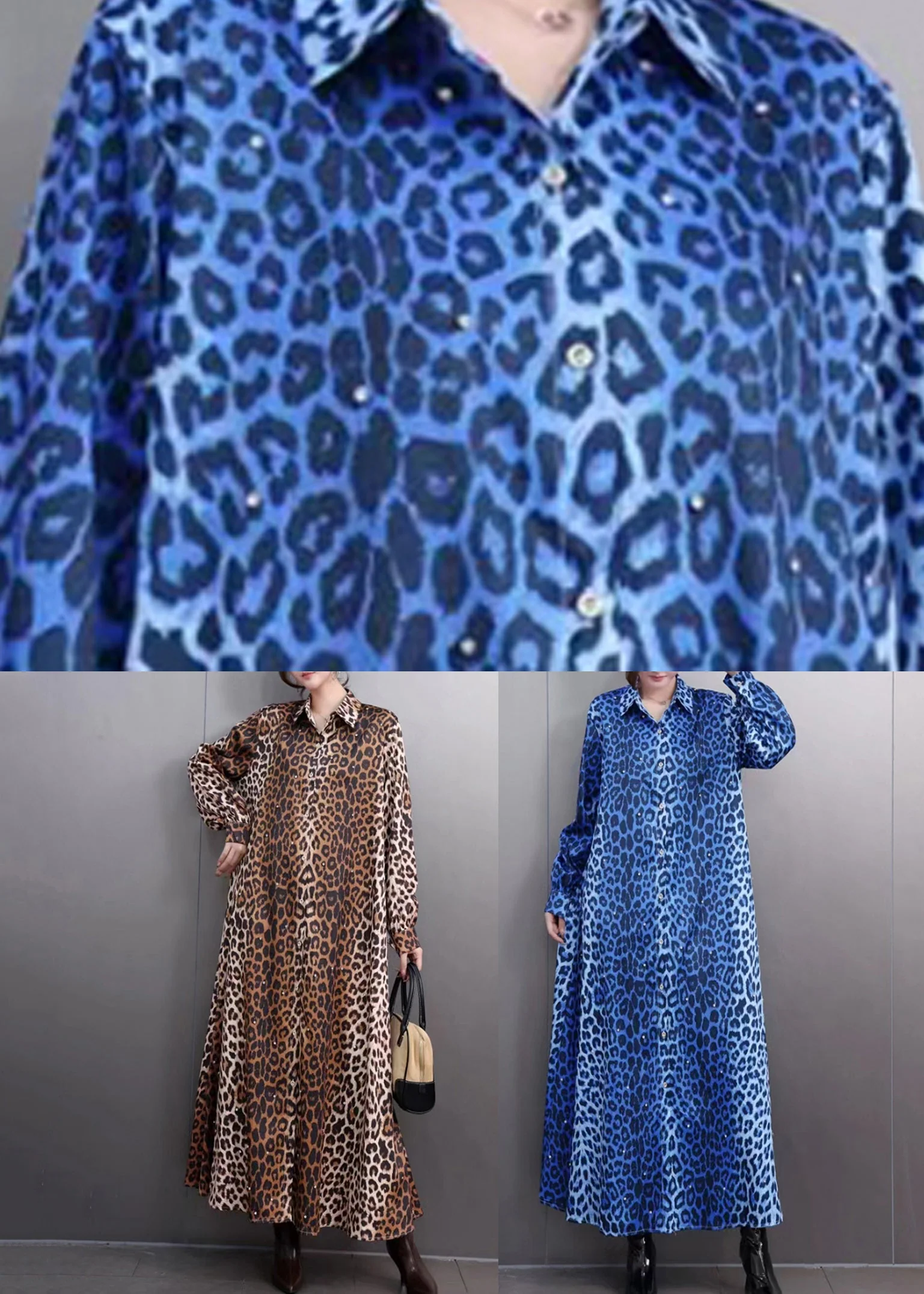 Brown Leopard Peter Pan Collar Long Dresses Peter Pan Collar Fall - Image 5