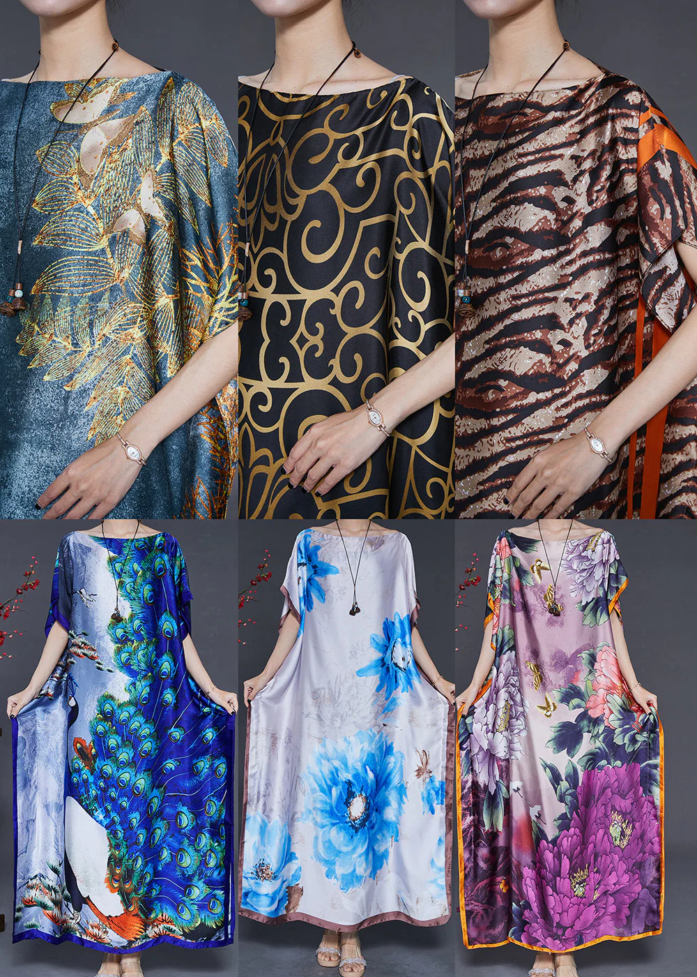 Brown Leopard Print Silk Maxi Dresses Slash Neck Summer - Image 5