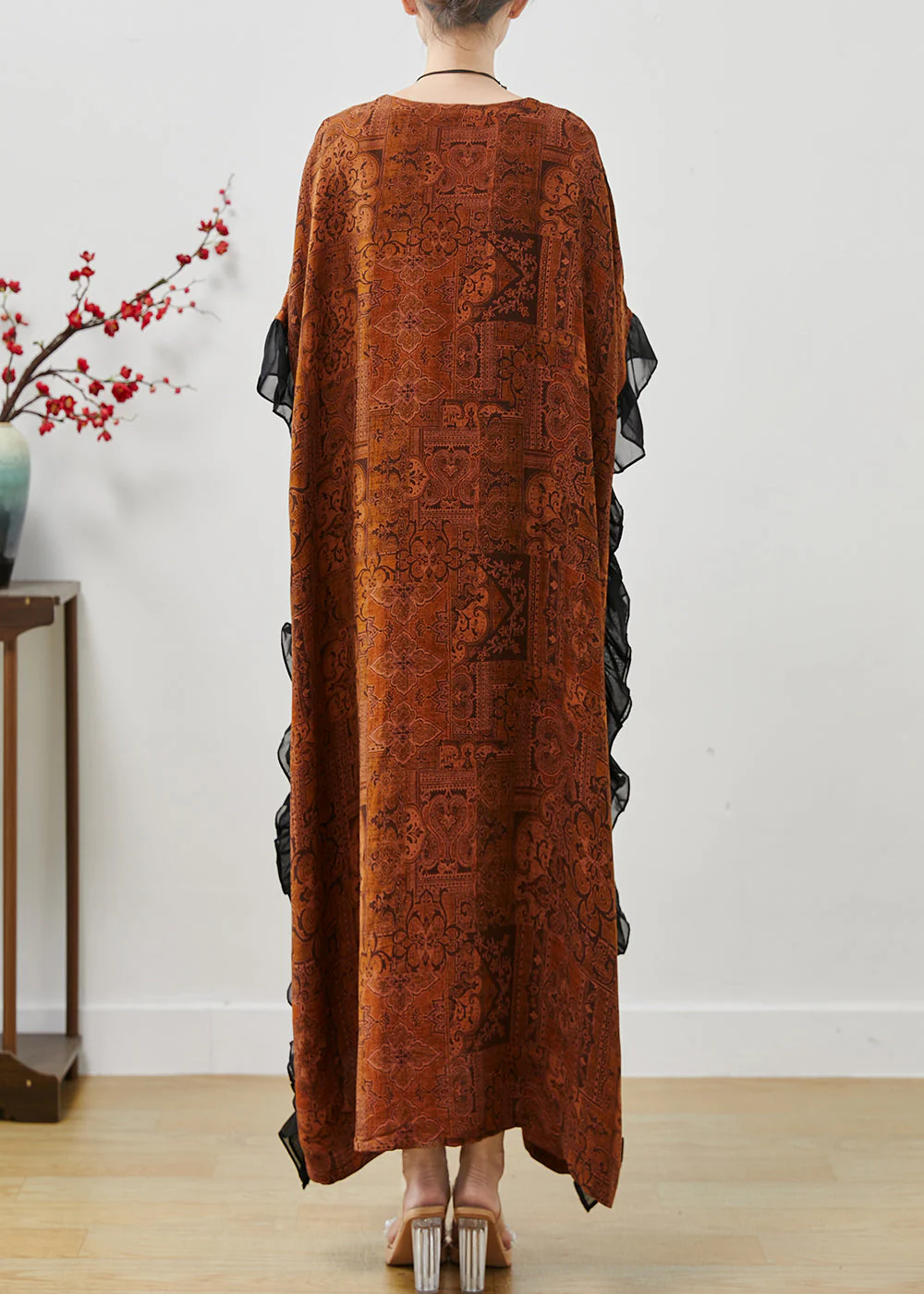 Brown Patchwork Party Dress Oversized Print Summer - Image 4