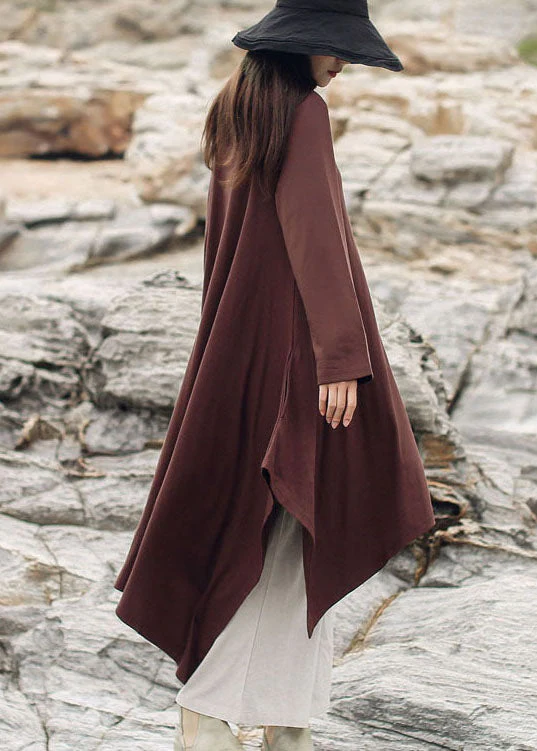 Brown Pockets Cotton Dress Asymmetrical Spring - Image 4